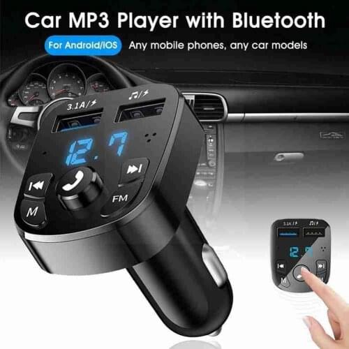Bluetooth-compatible Version 5.0 FM Transmitter Car Quick Card Kit Player USB QC3.0 AUX Charger Dual & With Voltmeter IN/OU J6N3