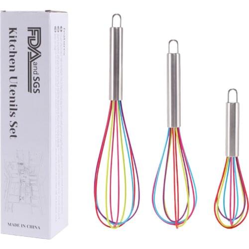 JANKNG 8/10/12 Inch Colorful Egg Whisk Stainless Steel Egg Whisk Kitchen Wire Balloon Whisk Milk Egg Beater Mixing Mixer Tool