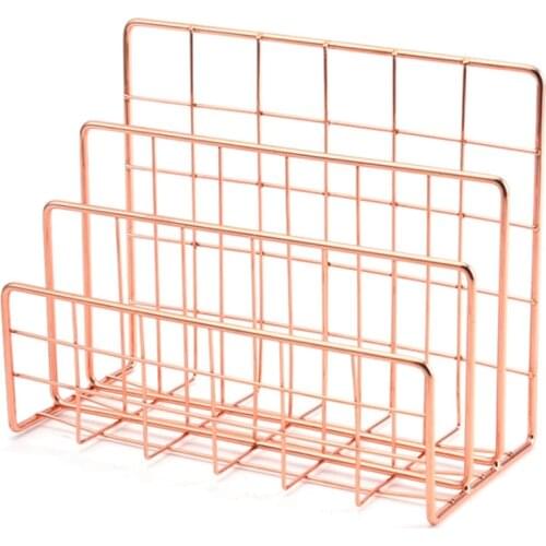 Bookshelf Office Desktop Rose Gold Metal Book Block Three Layer Desktop Magazine Shelf Book Holder