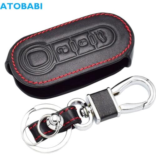 Leather Car Key Case For Fiat Brava Punto 500 3 Buttons Folding Remote Control Fob Cover Keychain Protector Bag Auto Accessories