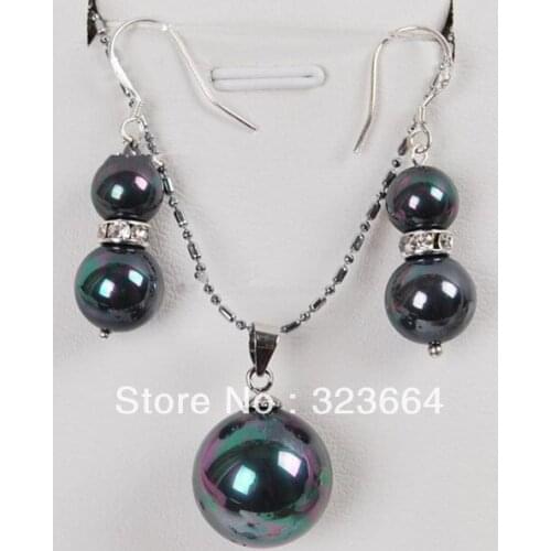 Beautiful black colorful shell Pearl Earrings Pendant Necklace