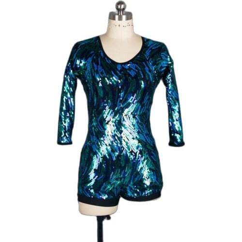 Top Selling Long Sleeve Sequin Costume Boy Short Style Dance Unitard for Child and Adult Jazz & Tap Dance Costumes 18438
