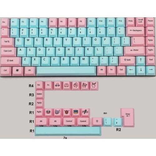 Pink and Blue PBT dye-sublimated keycaps Cherry profile for Cherry MX switches for61 63 64 68 84 87 96 108 mechanical keyboards