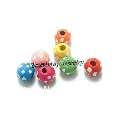 Fashion 10mm Mixed Color Wood Beads With White Dots 500pcs Free Shipping