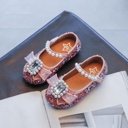 Fashion Beaded Bow Toddler Girl Elegant Dress Party Leather Shoes For Children Spring Kids Flat Shoes 1 2 3 4 5 6 7 8 9 10 Years