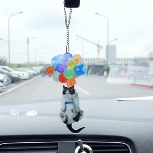 Cartoon Cute Cat Car Hanging Ornament with Colorful Balloon Hanging Ornament Decoration for Auto