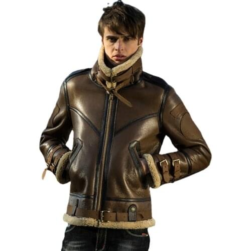 Leather Fur In One Genuine Leather Jacket Men B3 Air Force Flight Bomber Shearling Jackets Motorcycle Sheepskin Mens Thick Coat