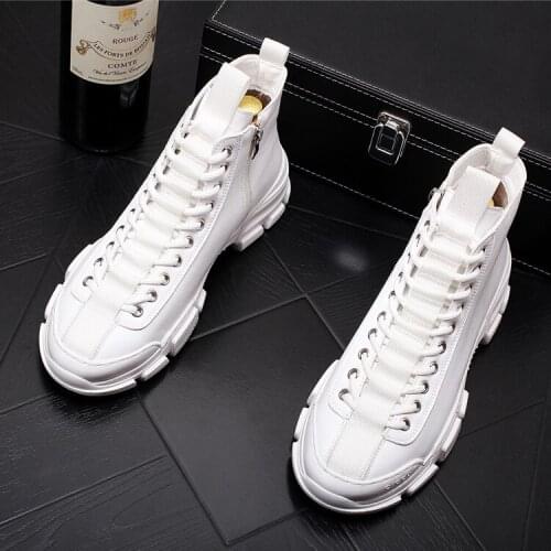 2020 New High quality Fashion Mens yellow with white Casual Round Toe platform Shoes Man Trending Leisure high tops Shoes
