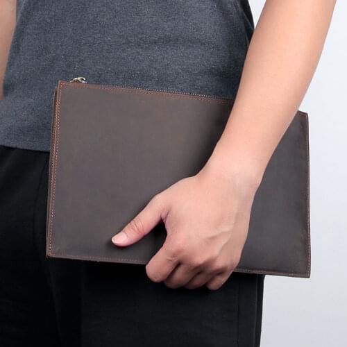 Day Clutch Zipper Bags Men Vintage Real Leather 2019 New Man Day Clutches Business Casual Evenlop Bags Money Clip Bag Male