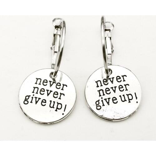 Never Give Up The Word Pendant Earrings Cute Inspirational Small Circle Earrings Fashion Jewelry Accessories Round Ring Souvenir