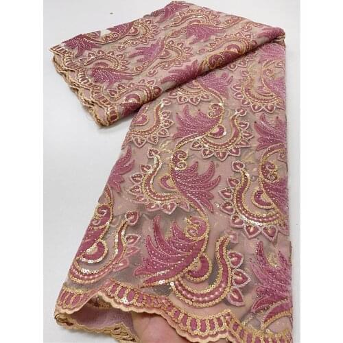 High Quality Embroidery Sequins Lace Fabric Velvet Lace Fabrics For Wedding African French Mesh Tulle Lace Fabric 4088B-2