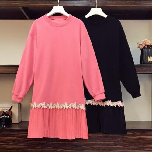 EHQAXIN 2021 Autumn Womens Dress Large Size Fashion Loose Mid-Length Printed Embroidered Straight Ruffle Stitching Dress L-4XL