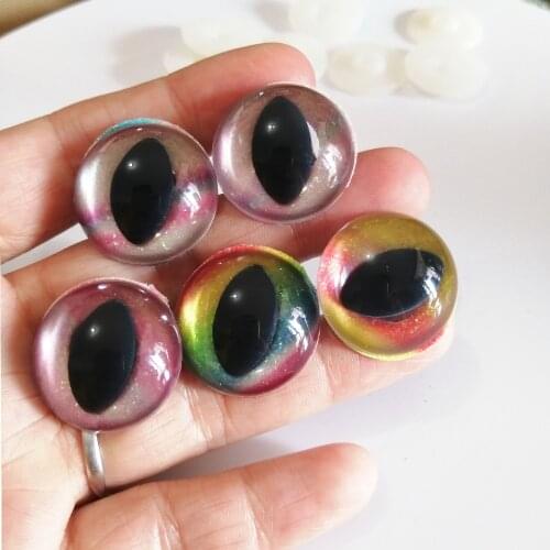 MASCKASZEM --10pcs/lot- mixed color 25mm plastic clear safety toy cat eyes +new rainbow fabric + hard washer for diy doll