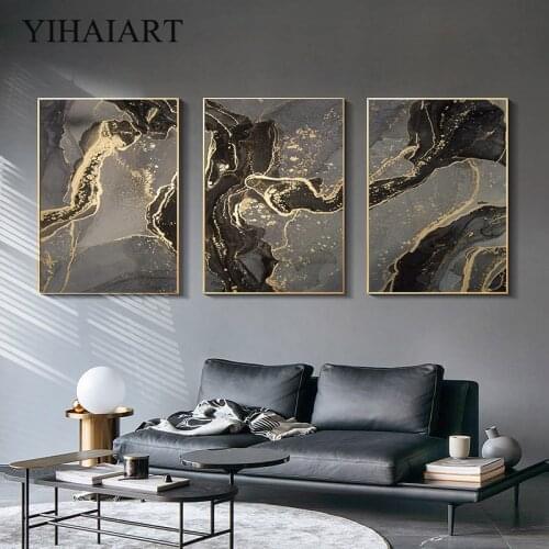 Nordic Luxury Canvas Artwork Contemporary Poster Golden Black Abstract Wall Print Painting Modern Living Room Decoration Picture