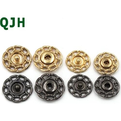 High quality zinc alloy black metal button snap round antique flower hollow cadmium free 25mm 21mm flat bottom buckle