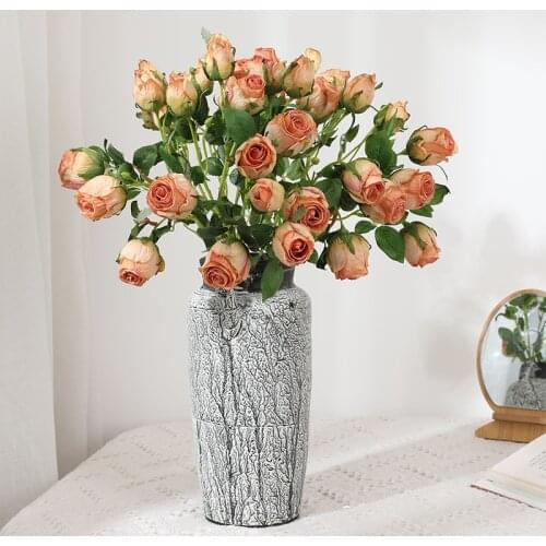 2Pcs Single Branch Vintage Edge Rose Artificial Flowers for Home Decoration Wedding Display Flower Arrangement Fake Roses Wreath