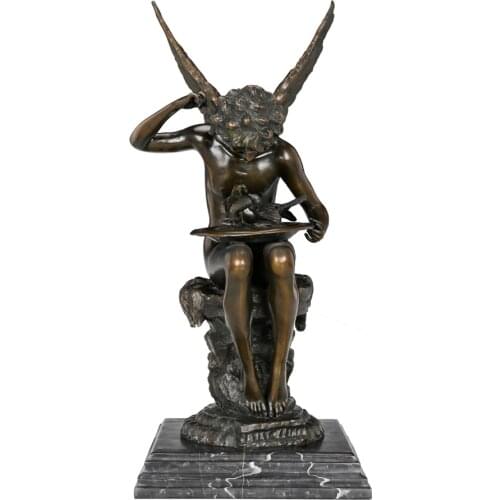 Angel Boy Playing with Pigeons Sculpture Statue Bronze Vintage Copper Art Statuette Home Office Table Decor Upscale Gifts 46CM