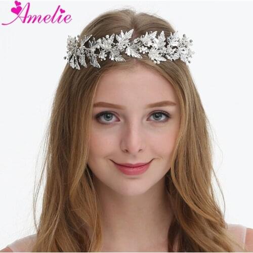 Wedding Hair Crown Headband Jewelry Pearl Leaf Hair Vine Women Headpiece Hair Band Bridal Forehead Tiara