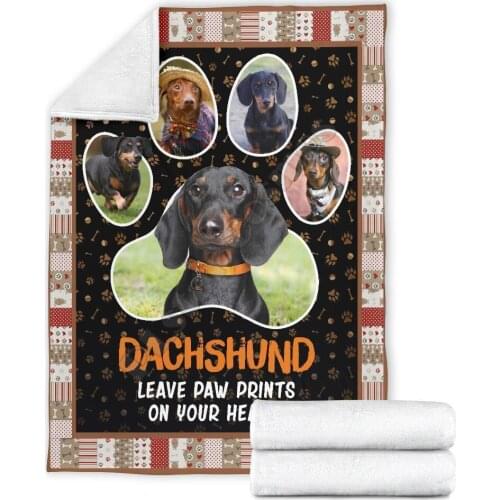 Dachshund leave paw prints on your heart fleece blanket dog lover Printed Blanket Adults/kids Fleece Blanket Sherpa Blanket