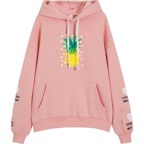 Korean Kawaii Pineapple Hoody Embroidery Sweatshirts Woman Oversized Hooded Streetwear Winter Vintage Ulzzang Hoodie for Girls