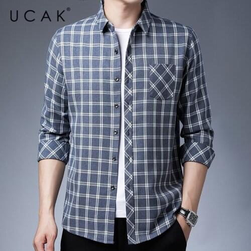 UCAK Brand Streetwear Long Sleeve Shirt Men Clothes Spring New Arrival Clothing Casual Turn-down Collar Plaid Shirts Homme U6199
