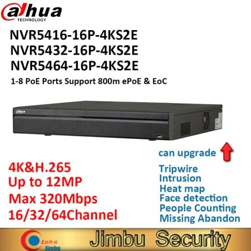 Dahua Multiple Language P2P 4K DVR Recorder NVR5416-16P-4KS2E NVR5432-16P-4KS2E NVR5464-16P-4KS2E 16CH 32CH 64CH 16PoE