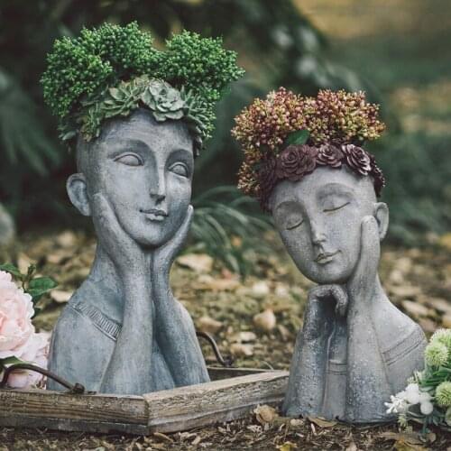 VINTAGE RESIN CREATIVE HUMAN FACE FLOWER VASES HOME DECOR CRAFTS ROOM DECORATION OBJECTS GARDEN GODDESS VASE GIRLS LADY STATUE