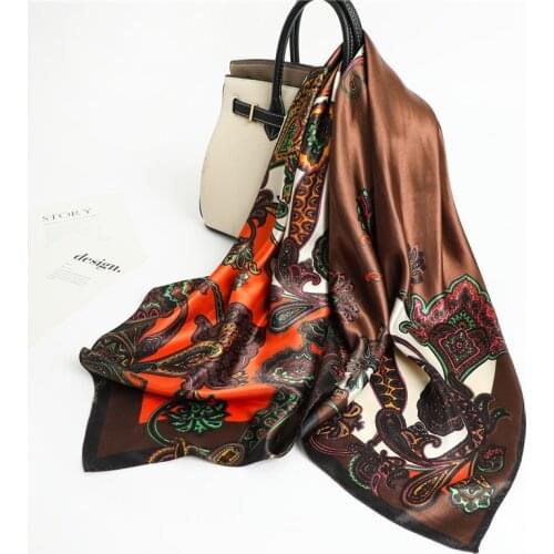 Vintage Silk Scarf For Women Luxury Headband On The Head Wraps Neckerchief Female Hair Bands 2021 Ladies Satin Hijab Shawls