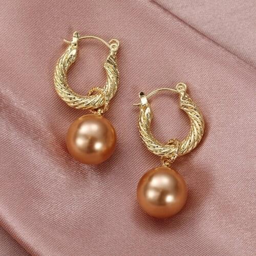 YH-ZL Vintage Female Earrings Gold Plated Pearl Dangle Earrings Cute Geometric Wedding Earrings For Women