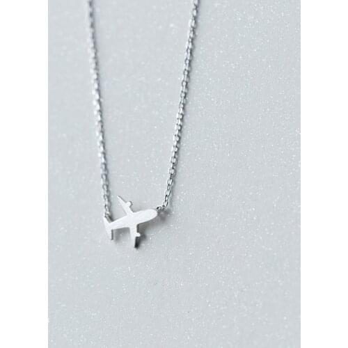 MloveAcc Wholesale Pure 925 Sterling Silver Cute Matt Airplane Plane Pendant Necklaces for Women Female Necklaces & Pendants
