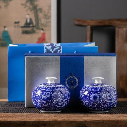 1 Pair Ceramics Tea Canister with Gift Box Teaware Food Sealed Jar Decoration Tea Box Dust-proof Tea Container Storage Box