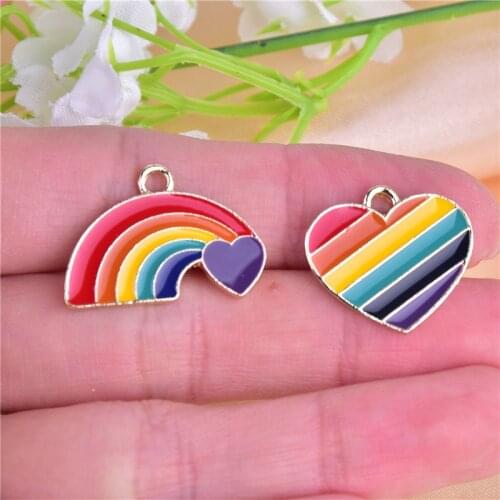 10pcs Could Heart Rainbow Enamel Metal Charms for Earring DIY Jewelry Making In Pair