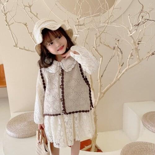 Girls Suits Dress+ Vest 2pcs Kids Cotton 2021 Lace Spring Autumn Uniforms Custom Sport Sets Teenagers Outwear Children Clothing