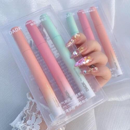 3pcs/set Matte Lip Mud In 3 Colors Candy Color Cotton Candy Mirror Water Luminous Lip Glaze Expressive Non-stick Cup Lip Gloss