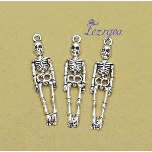 30pcs/lot--7x38mm, skull chams, Antique silver plated Skeleton charms,DIY supplies, Jewelry accessories