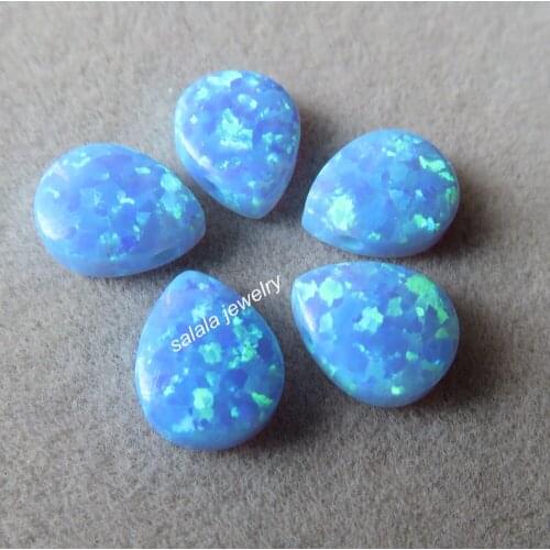 50pcs/lot 8x10mm Drilled Flat Back Pear Opal Light Blue Teardrop Opal Synthetic Drop Cabochon Opal for Necklace