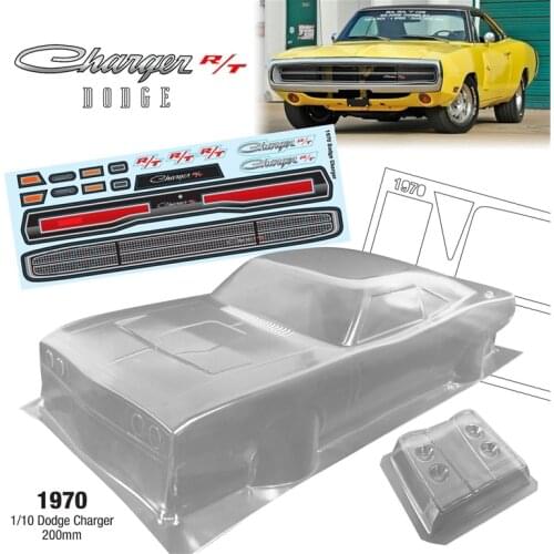 Rc Cars 1970 1/10 Dodge Charger Clear Body + Lamp Cup + Decorative Sticker Sets For Radio Control Remote Toys Car