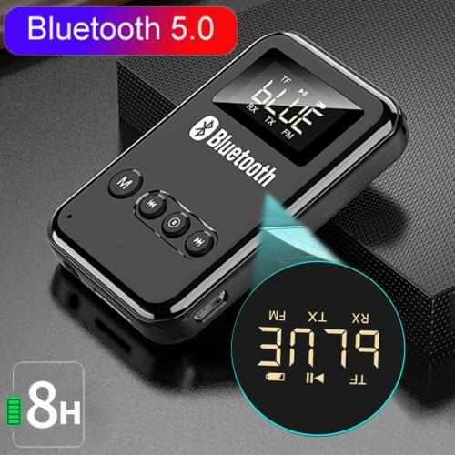 Bluetooth 5.0 Receiver Handsfree Car Kit Music FM Transmitter for Headphones Speakers Wireless AUX Adapter Support TF Card