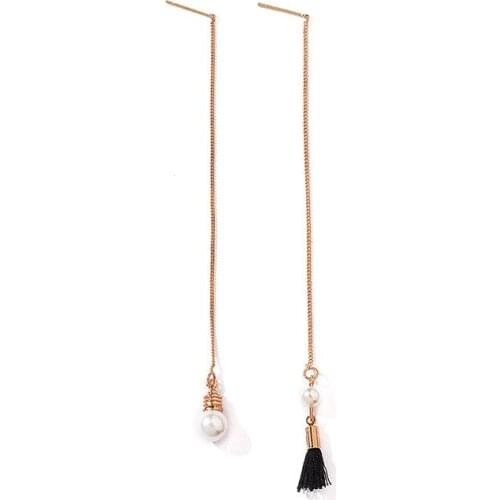 White Grey Black Short Threads Tassel Simulated Pearl Bead Long Golden Chain Drop Earrings Women Dangle Earrings