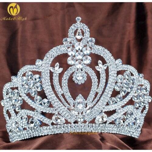 Large 6" Pageant Brides Tiara Hairband Wedding Bridal Hair Crown Clear Austrian Rhinestone Prom Party Costumes