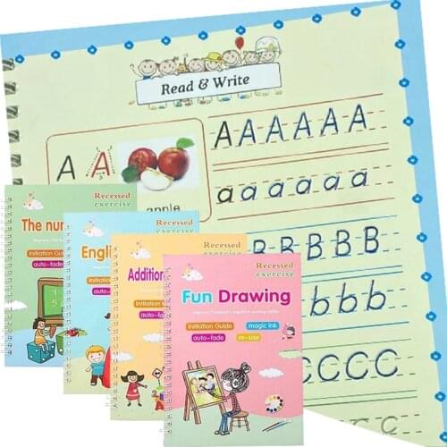 Childrens Magic Books, Reusable 3D Calligraphy Copybooks, Learing English Number Drawing Lettering Magic Practice Copybooks