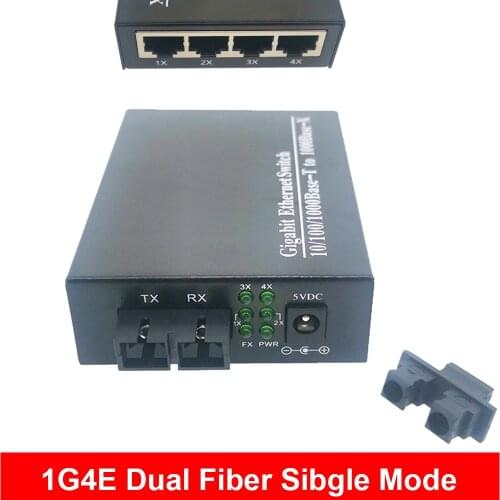 Dual Fiber 1G4E 1.25G Fiber & 4 Port 10/100/1000M Gigabit Ethernet Switch 4 Port 1.25G fiber 4 RJ45 Fiber Optic Media Converter