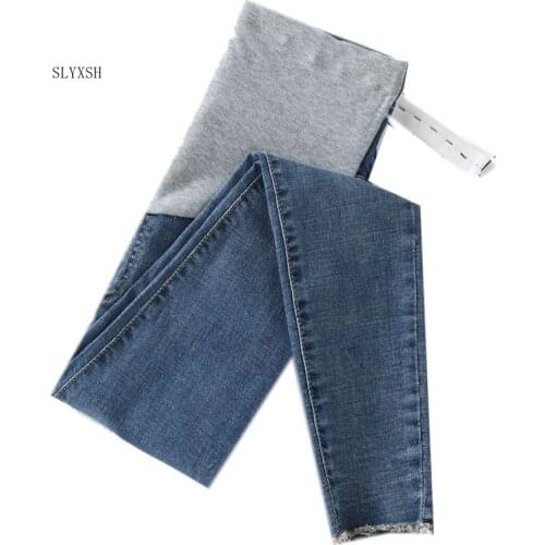 Length Stretch Washed Denim Maternity Jeans Summer Fashion Pencil Trousers Clothes for Pregnant Women Pregnancy Pants