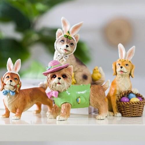 Europe Resin Rabbit Ears Dog Figurines Imitation Animal Sculpture Handmade Crafts Home Decoration Creative Birthday Gifts