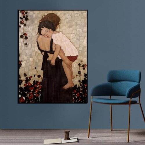 HD Famous Abstract Painting Mother And Child by Gustav Klimt Canvas Wall Art Prints Picture For Living Room Decor Cuadros