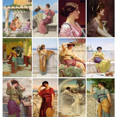 John William Godward Classical Beauty Art 5D DIY Full Round Diamond Painting Cross Stitch 3D Embroidery Mosaic Home Decor Y1782