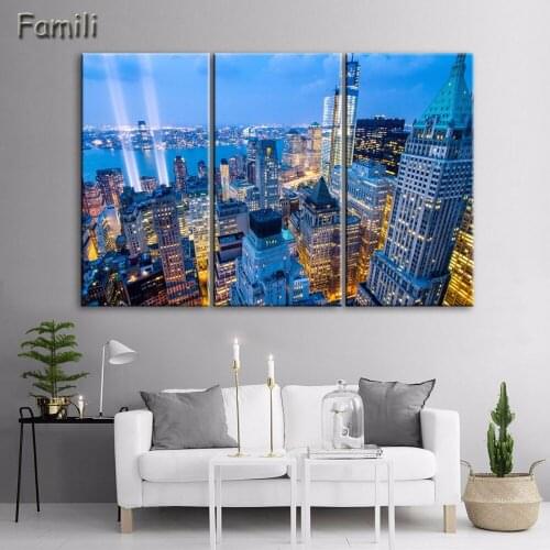Unframed Modern 3pcs Melamine Sponge Board Canvas Oil Painting New York City Night View Pictures Seascape Living Room Wall Art