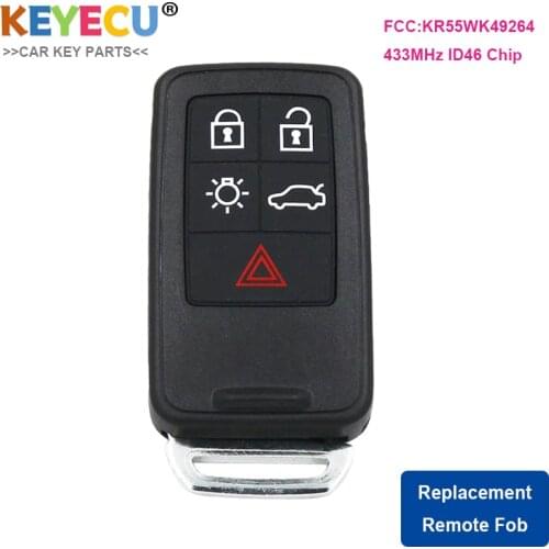 KEYECU New Replacement 5 Button Remote Key Smart Car Key Fob 434Mhz ID46 Chip for Volvo XC60 S60 S60L V40 V60 S80 XC70 Uncut