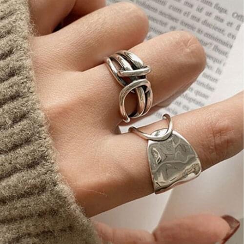 Fashion Width Surface Thumb Ring Knot Winding Adjustable Opening Thai Silver Color Ring For Women Jewelry Fashion Accessories