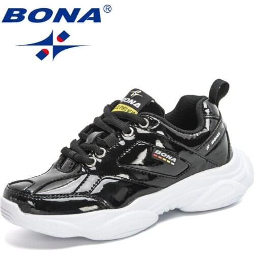 BONA 2020 New Arrival Trendy Sport Shoes Boys Girls Lighted Sneakers Kid Walking Shoes Patent Leather Jogging Footwear Chilren
